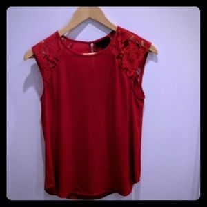 J.Crew red lace cap-sleeve blouse